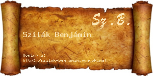 Szilák Benjámin névjegykártya